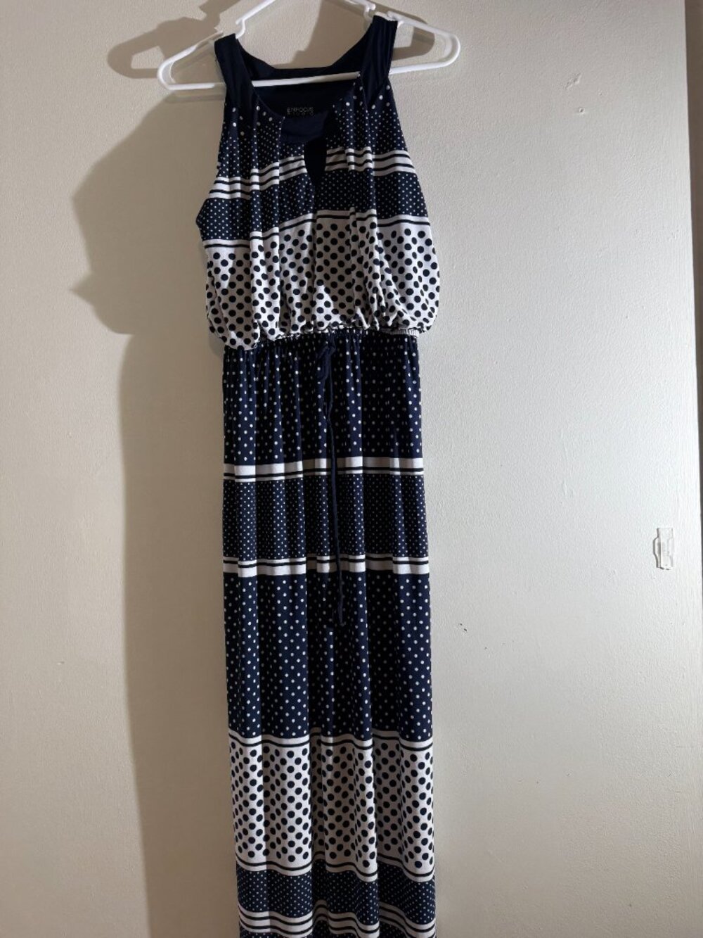 Enfocus Studio Navy Blue Polka Dot Halter Keyhole Maxi Dress | Size 8 - Picture 2 of 5